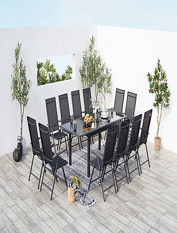 RAVENNE Table de jardin et 12 chaises en aluminium gris