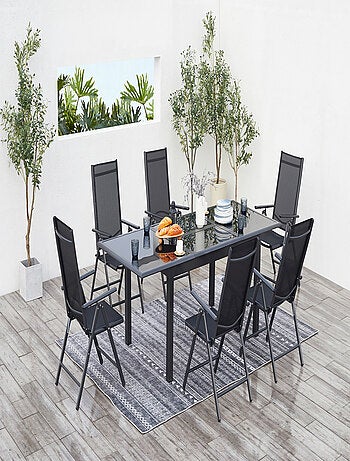 RAVENNE Table de jardin et 6 chaises en aluminium gris
