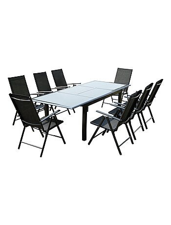 RAVENNE Table de jardin et 8 chaises en aluminium gris