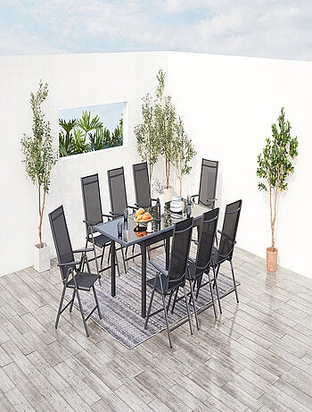RAVENNE Table de jardin et 8 chaises en aluminium gris