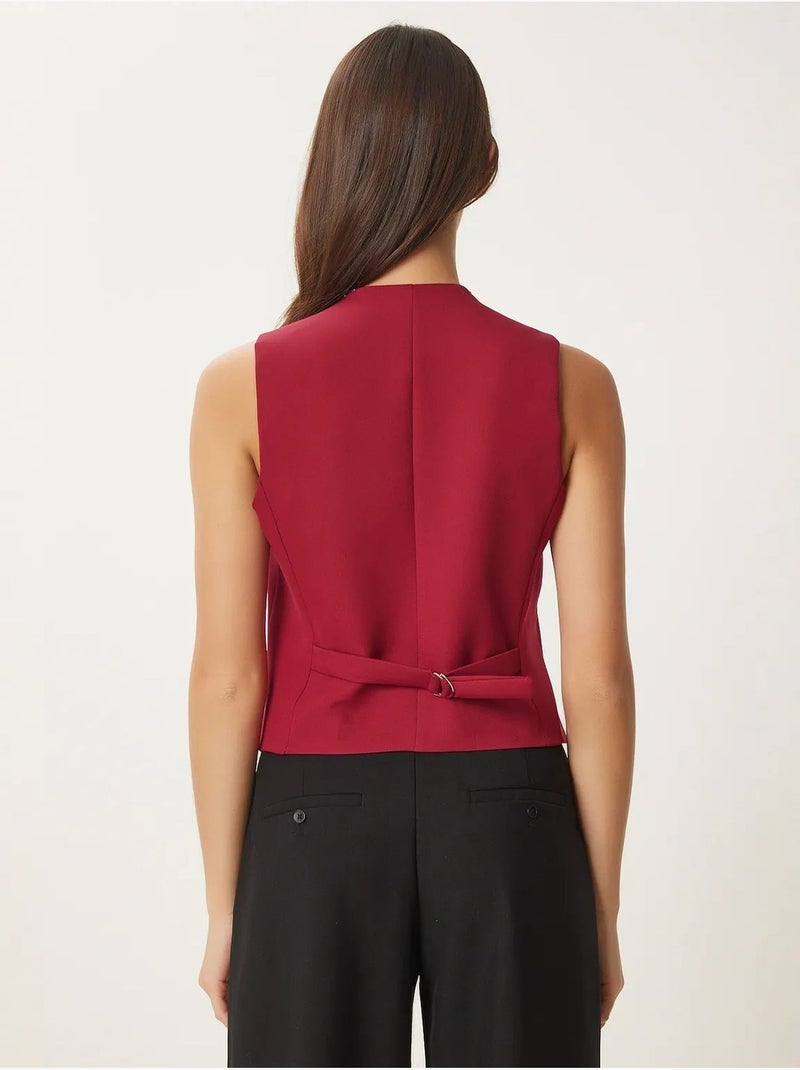 Ravissant gilet court boutonné à col en v istanbul Rouge bordeaux - Kiabi