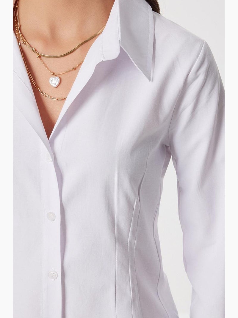 Ravissante chemise à manches longues en popeline boutonnée istanbul Blanc - Kiabi