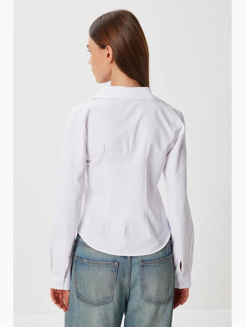 Ravissante chemise à manches longues en popeline boutonnée istanbul Blanc - Kiabi