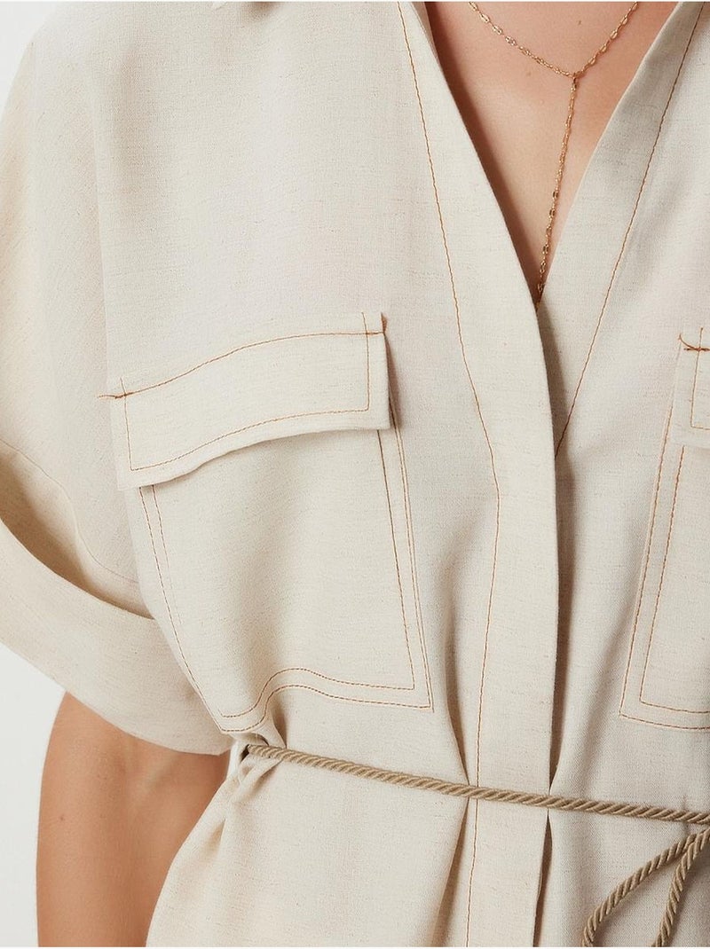 Ravissante chemise ample à cordon de serrage avec détails de bordure istanbul Beige argile - Kiabi