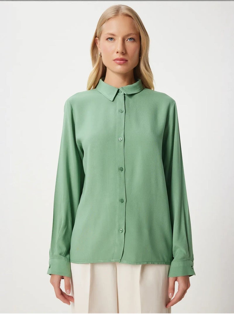 Ravissante chemise boutonnée en popeline à col istanbul Kaki - Kiabi