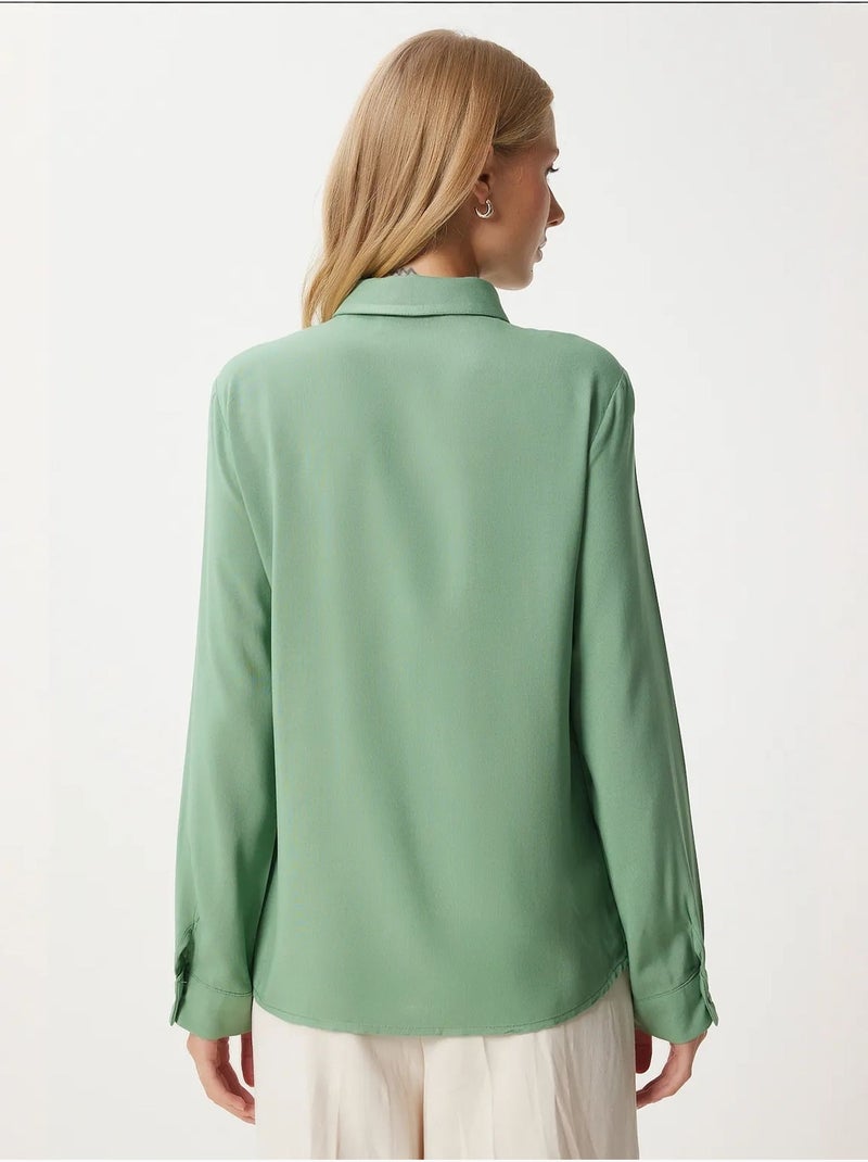 Ravissante chemise boutonnée en popeline à col istanbul Kaki - Kiabi