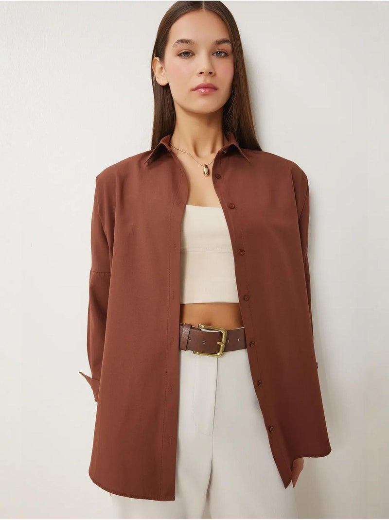 Ravissante chemise oversize en popeline à manches longues istanbul Marron foncé - Kiabi