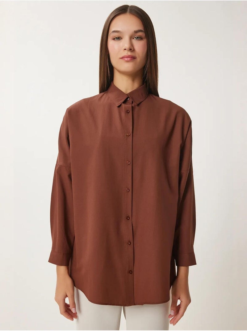 Ravissante chemise oversize en popeline à manches longues istanbul Marron foncé - Kiabi