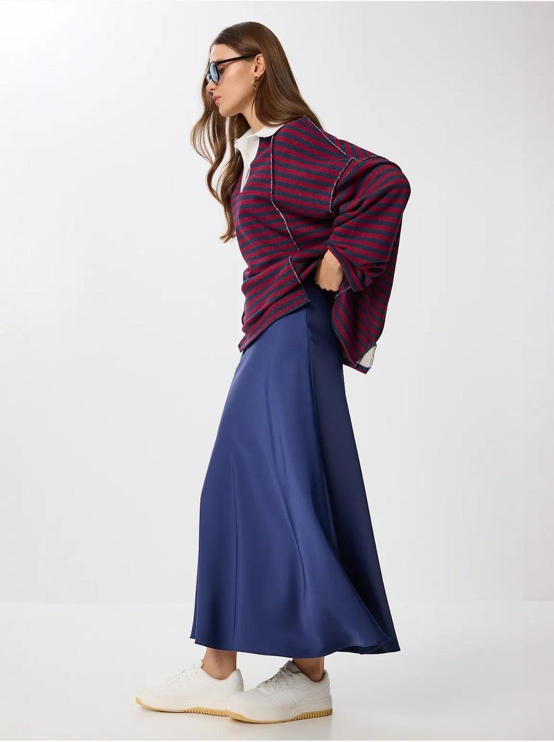 Ravissante jupe longue en satin taille haute istanbul Bleu marine - Kiabi
