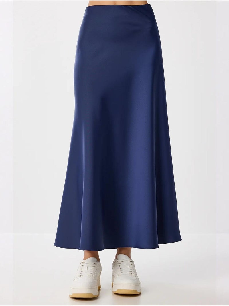 Ravissante jupe longue en satin taille haute istanbul Bleu marine - Kiabi