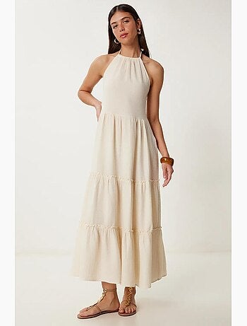 Ravissante robe longue à col halter et volants istanbul