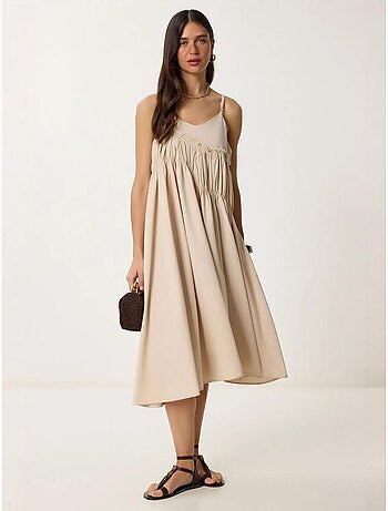 Ravissante robe midi à col en u et volants istanbul