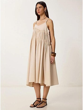 Ravissante robe midi à col en u et volants istanbul