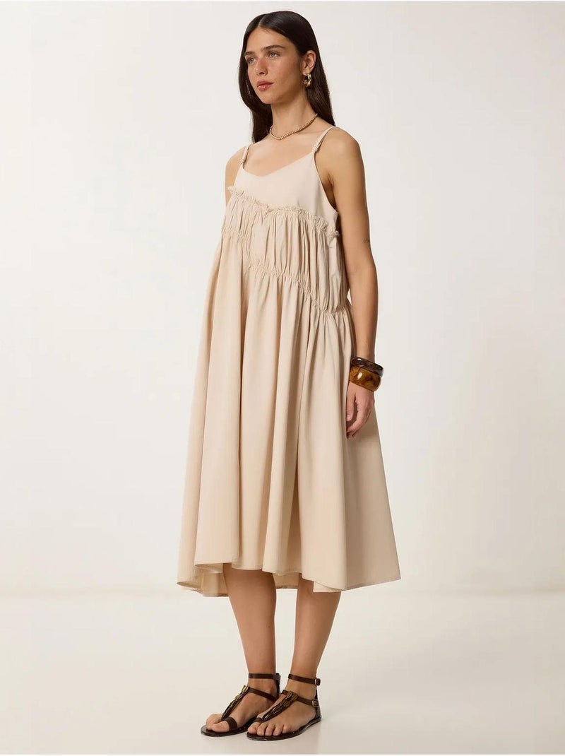 Ravissante robe midi à col en u et volants istanbul Crème - Kiabi