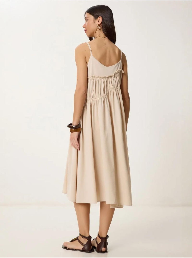 Ravissante robe midi à col en u et volants istanbul Crème - Kiabi
