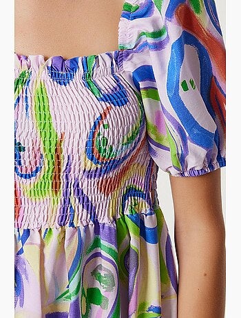 Ravissante robe midi à motifs abstraits et volants istanbul
