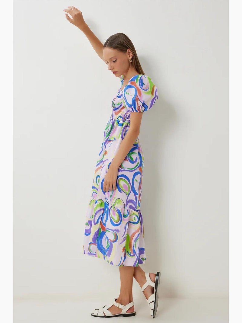 Ravissante robe midi à motifs abstraits et volants istanbul Lavande - Kiabi