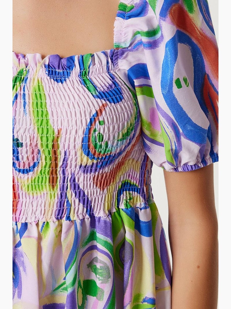 Ravissante robe midi à motifs abstraits et volants istanbul Lavande - Kiabi