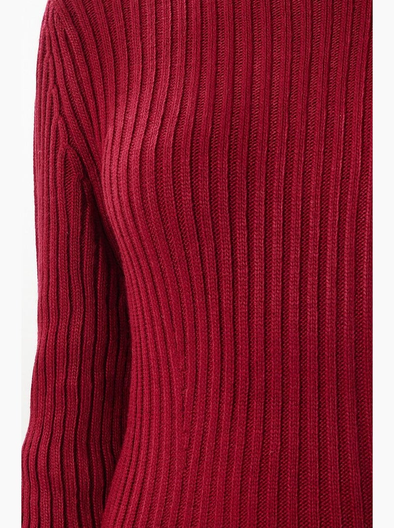 Ravissante robe midi en maille côtelée à col rond istanbul Rouge bordeaux - Kiabi
