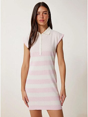 Ravissante robe moulante en maille rayée avec col chemise istanbul