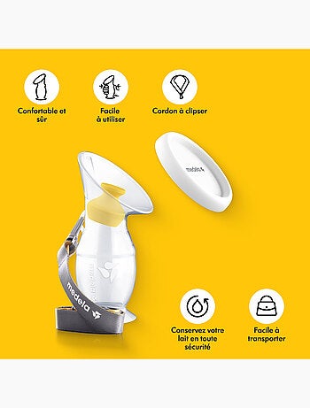 Recueil-lait en silicone Medela - Collecteur de lait maternel, anti-fuites, socle-ventouse et cordon