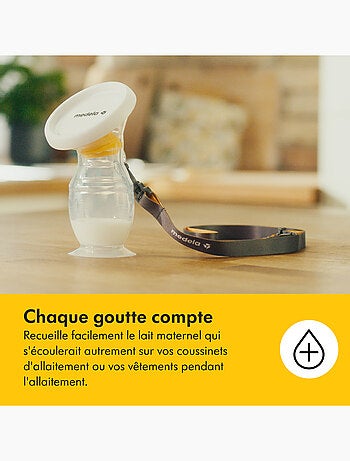 Recueil-lait en silicone Medela - Collecteur de lait maternel, anti-fuites, socle-ventouse et cordon