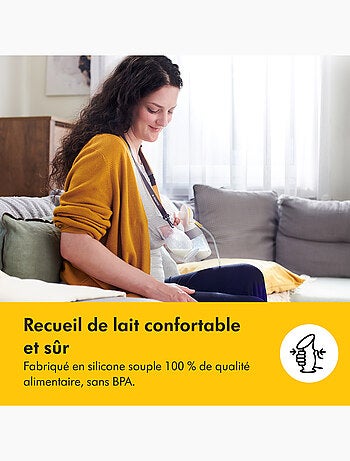 Recueil-lait en silicone Medela - Collecteur de lait maternel, anti-fuites, socle-ventouse et cordon