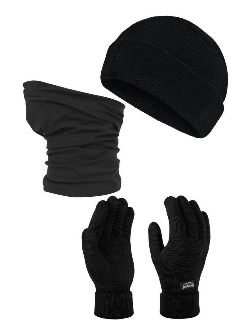 Ensemble gants bonnet snood Noir Etama - Made in UE