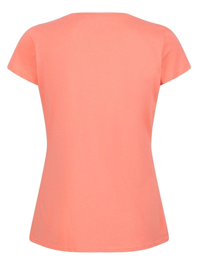 T-shirt Columbia Femme – Col V, Manches Courtes, Couleur Corail/pêche, Taille XL