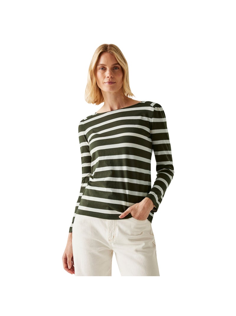 Regatta - T-shirt manches longues motif/style à rayures FEDERICA Noir Kaki - Kiabi