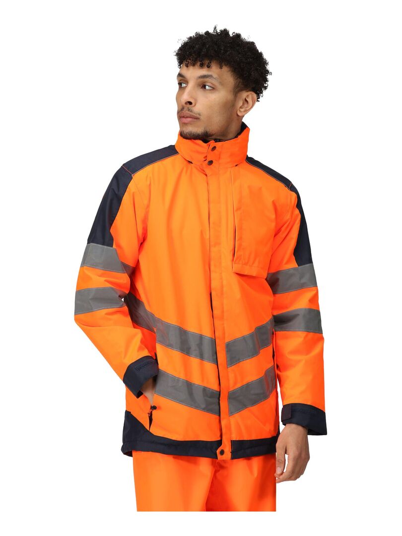 Veste Grande Taille Homme Réfléchissante – Chaude Doublure Polaire – Imperméable Coupe-Vent Avec Capuche – Travail Nuit & Rando