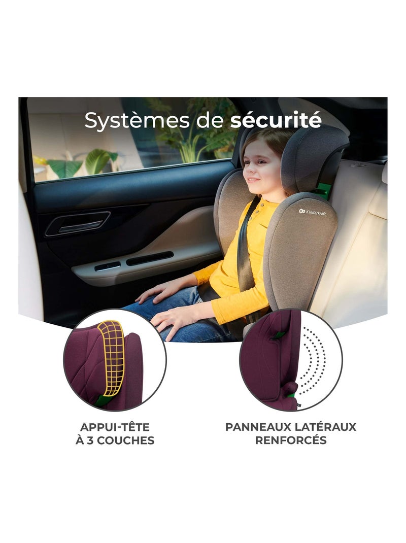 Rehausseur auto isofix groupe 2 3 avec siège profond réglable Bordeaux - Kiabi