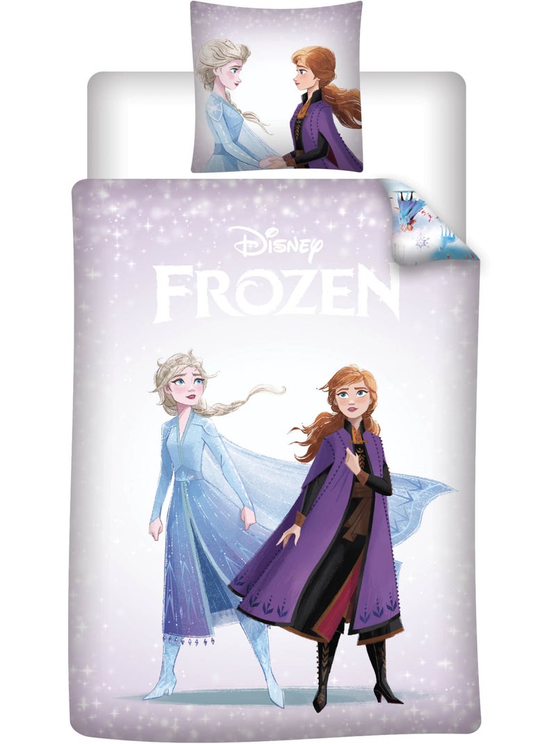 Reine des neiges elsa anna housse de couette 140x200 + taie 65x65 polycoton Beige/Blanc - Kiabi