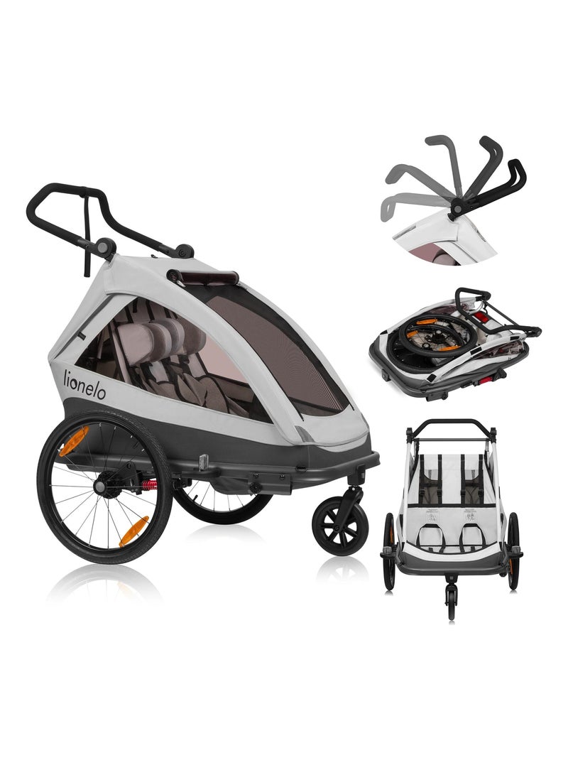 Remorque vélo 2en1 LIONELO Cama - Poussette tout terrain - 2 enfants - Jusqu’à 6 ans Gris - Kiabi