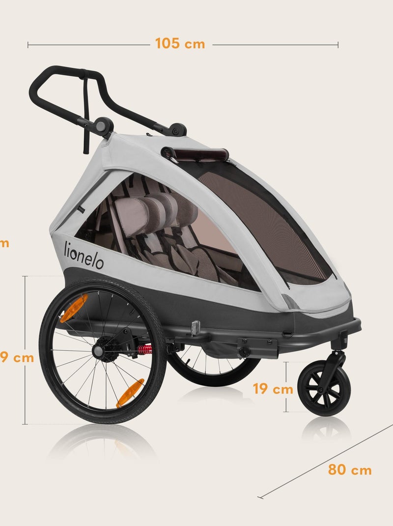 Remorque vélo 2en1 LIONELO Cama - Poussette tout terrain - 2 enfants - Jusqu’à 6 ans Gris - Kiabi