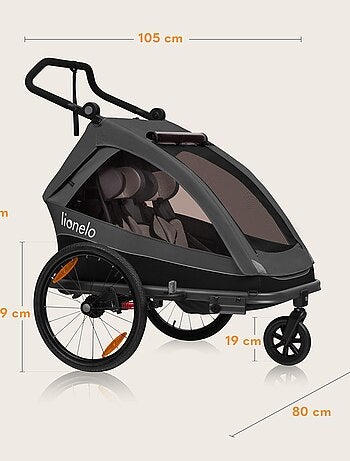 Remorque vélo 2en1 LIONELO Cama - Poussette tout terrain - 2 enfants - Jusqu’à 6 ans