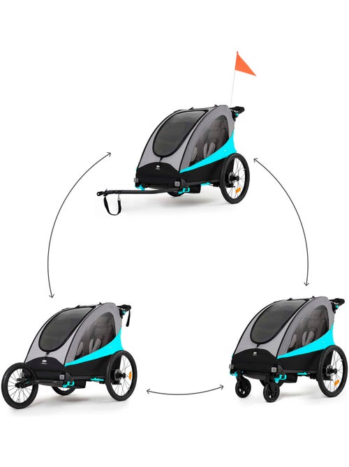 Remorque Vélo 3 en 1 Kinderkraft NAVA avec Poussette Jogging, Roues Gonflables et Suspension - Kiabi