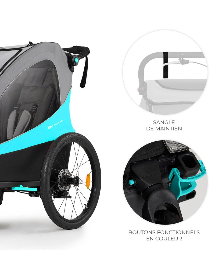 Remorque Vélo 3 en 1 Kinderkraft NAVA avec Poussette Jogging, Roues Gonflables et Suspension Bleu - Kiabi
