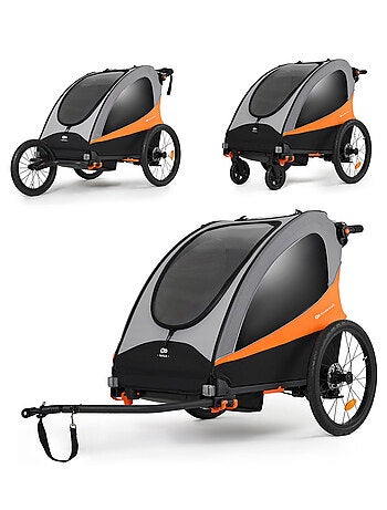 Remorque Vélo 3 en 1 Kinderkraft NAVA avec Poussette Jogging, Roues Gonflables et Suspension