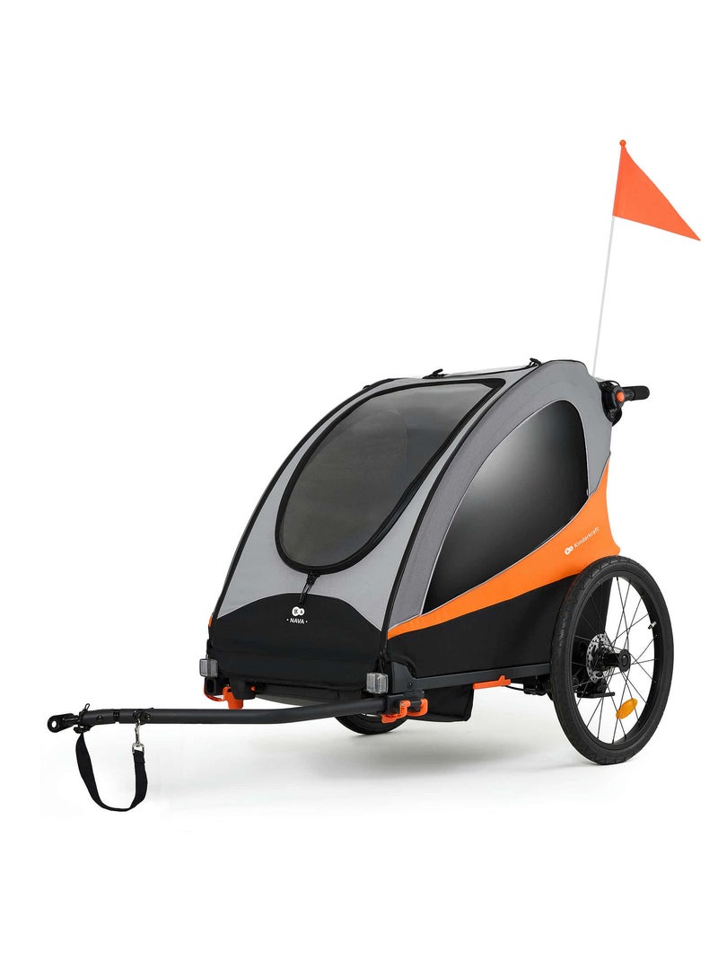 Remorque Vélo 3 en 1 Kinderkraft NAVA avec Poussette Jogging, Roues Gonflables et Suspension Orange - Kiabi