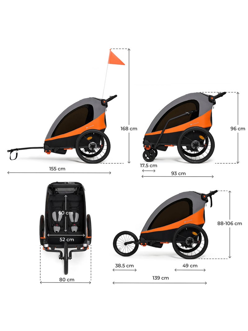Remorque Vélo 3 en 1 Kinderkraft NAVA avec Poussette Jogging, Roues Gonflables et Suspension Orange - Kiabi