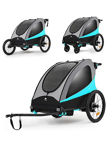 Remorque vélo enfant 3 en 1 convertible fonctions poussette et jogger