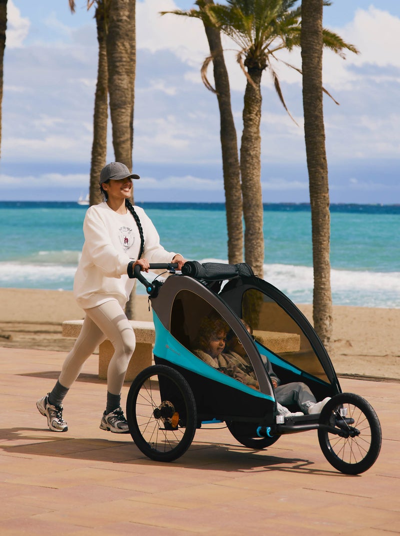 Remorque vélo enfant 3 en 1 convertible fonctions poussette et jogger Bleu - Kiabi