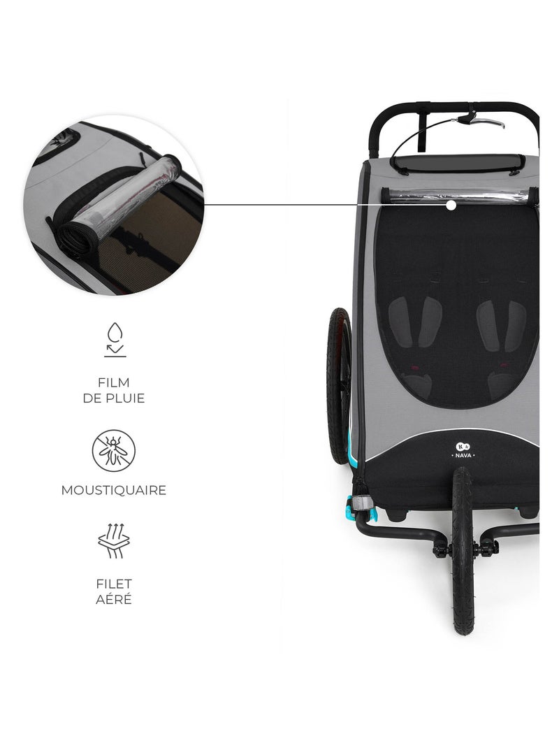 Remorque vélo enfant 3 en 1 convertible fonctions poussette et jogger Bleu - Kiabi