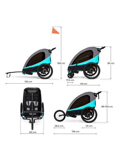 Remorque vélo enfant 3 en 1 convertible fonctions poussette et jogger - Kiabi