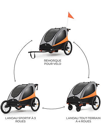 Remorque vélo enfant 3 en 1 convertible poussette et jogger