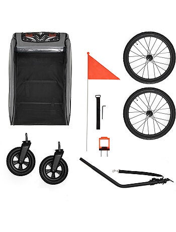 Remorque vélo Kinderkraft NAVA WALK 2-en-1 poussette 2 places pliable frein STOP harnais 5 pts