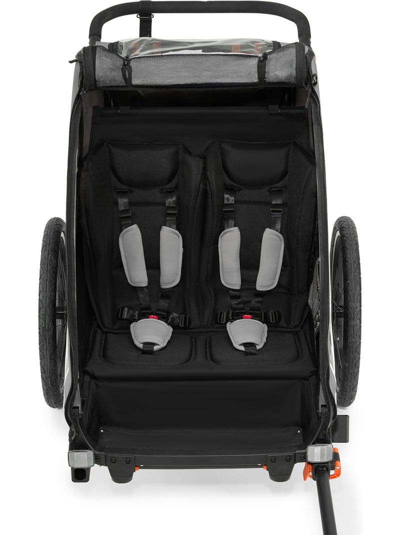 Remorque vélo Kinderkraft NAVA WALK 2-en-1 poussette 2 places pliable frein STOP harnais 5 pts Gris - Kiabi