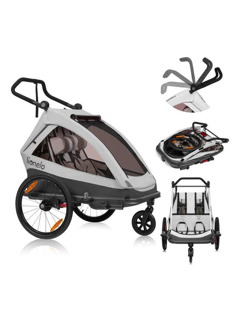 Remorque vélo LIONELO Cama - 2 enfants (2 x 22kg) - Amortissement flexible SIQ - Jusqu’à 6 ans Gris - Kiabi