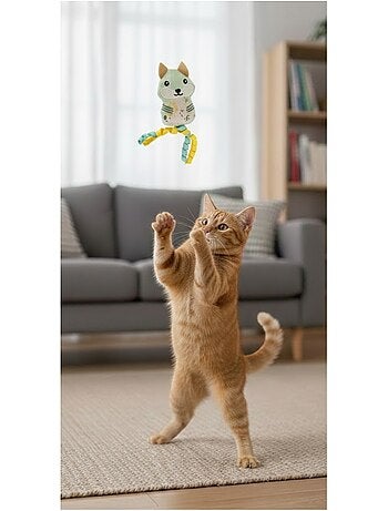Renard vert en peluche avec rubans et cataire pour chat